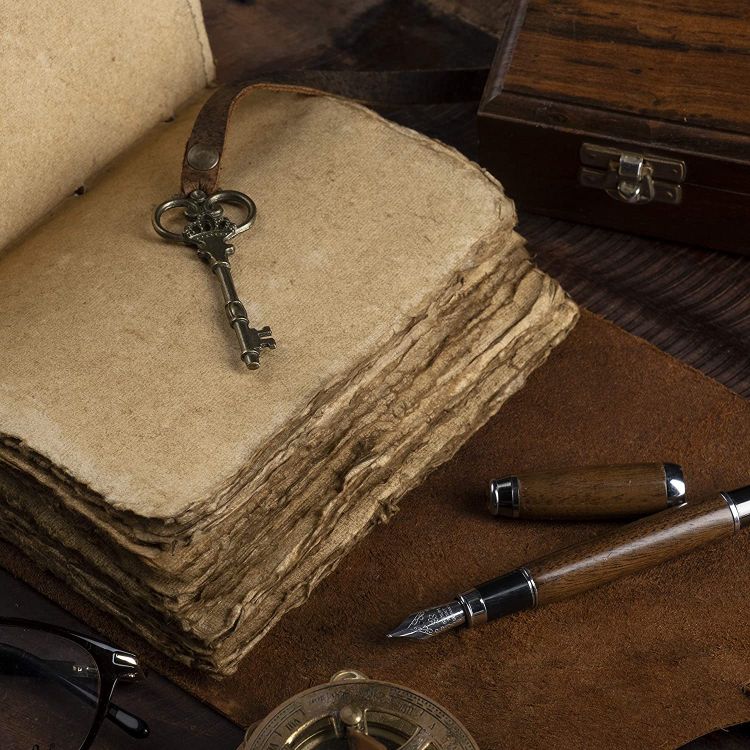 Vintage Leather Journal – Antique Handmade Deckle Edge Vintage Paper ...